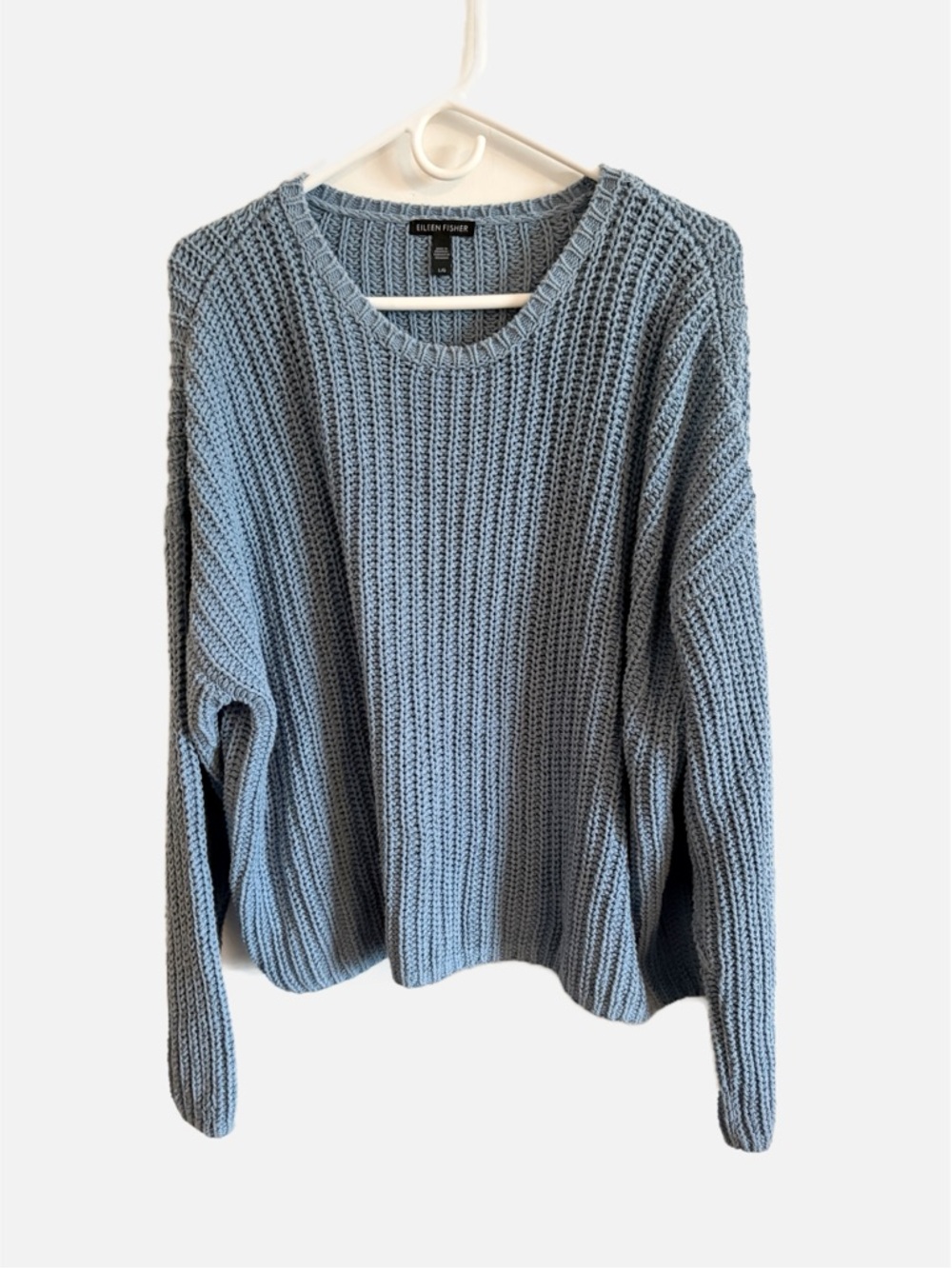 Eileen Fisher Blue‎ Knit Crew Neck Sweater Organic Cotton Blend